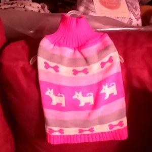 Turtle neck Doggie Sweater Pink with bows & dogs